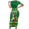 Australia Rugby Custom Short Sleeve Bodycon Dress Kangaroos Make History Pacific Champions
