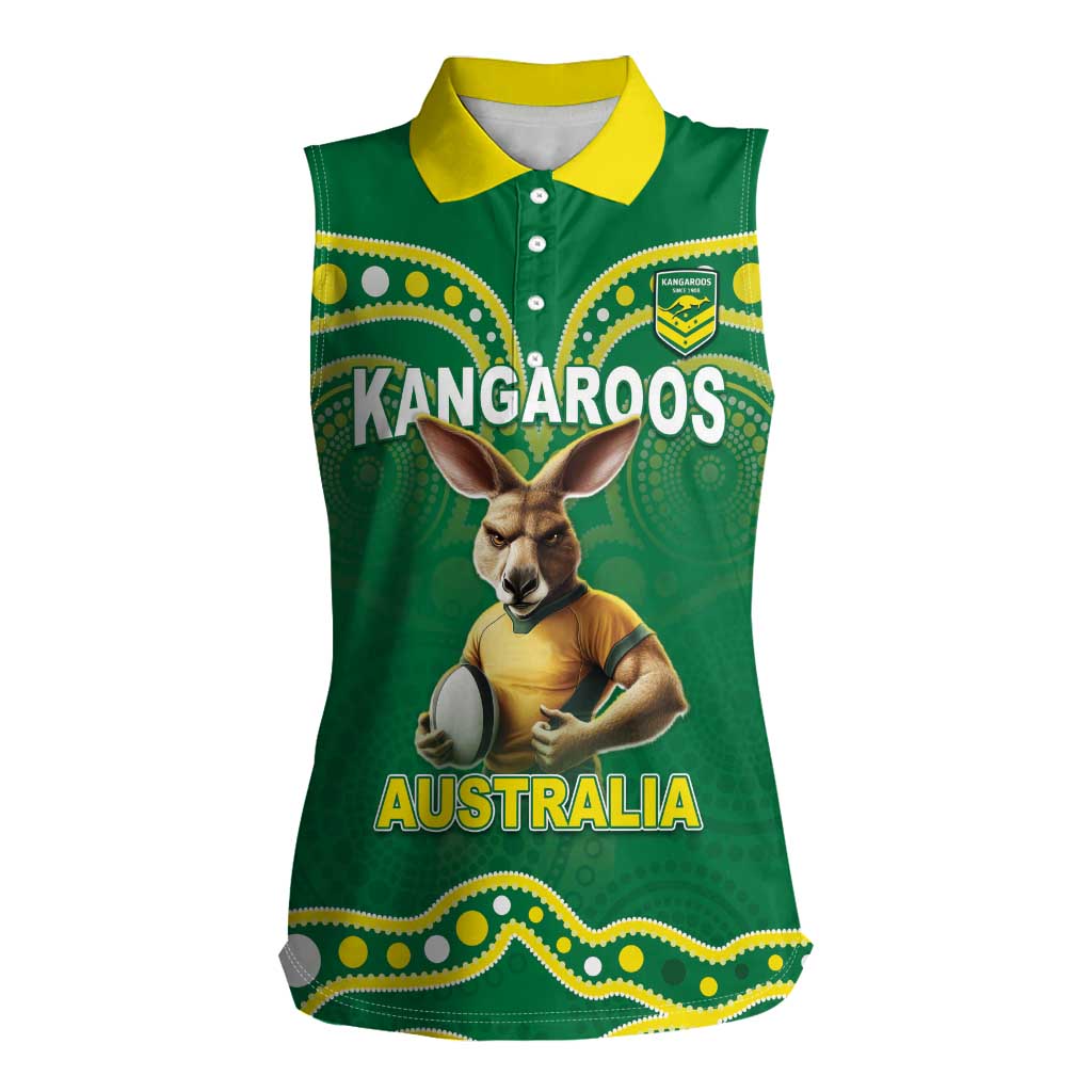 Australia Rugby Custom Women Sleeveless Polo Shirt Kangaroos Make History Pacific Champions
