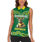Australia Rugby Custom Women Sleeveless Polo Shirt Kangaroos Make History Pacific Champions