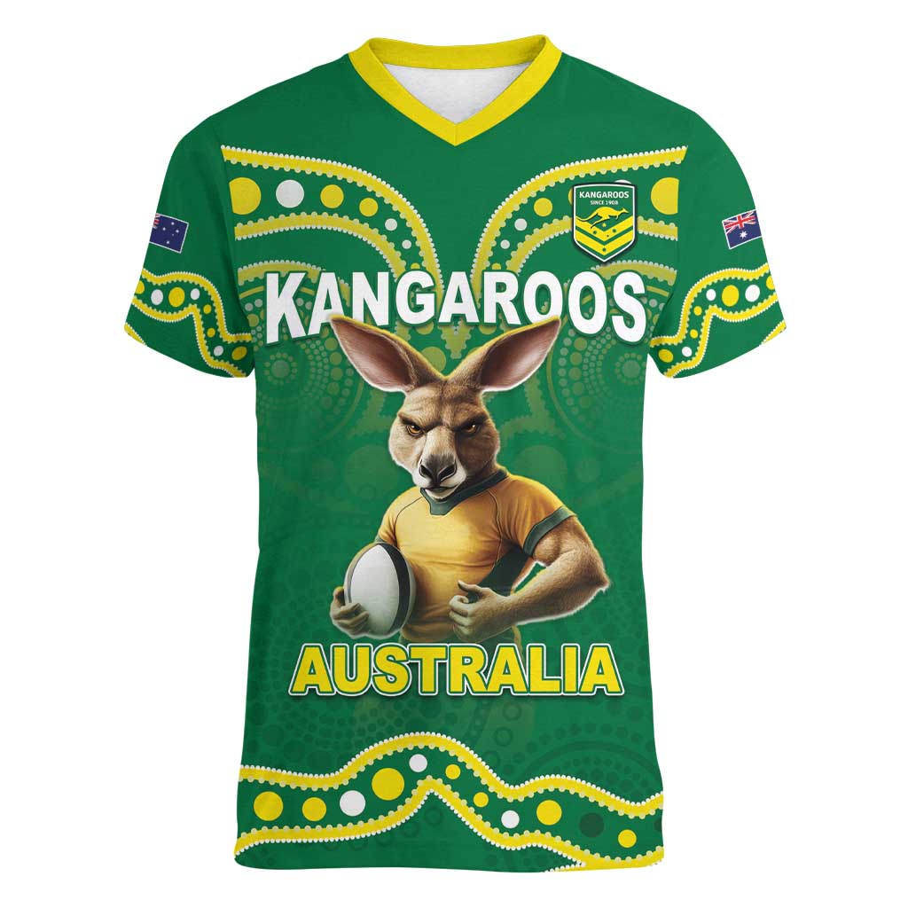 Australia Rugby Custom Women V-Neck T-Shirt Kangaroos Make History Pacific Champions