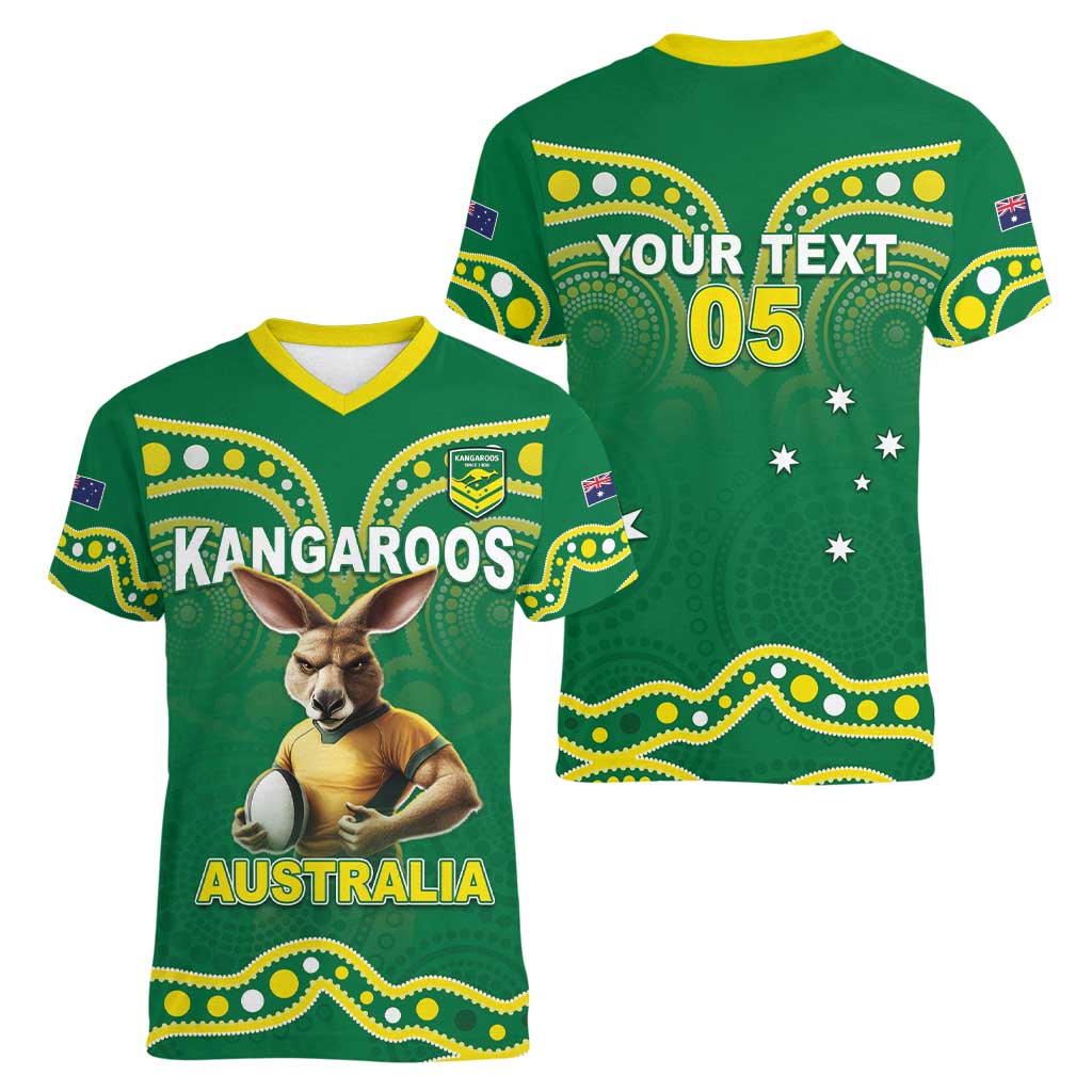 Australia Rugby Custom Women V-Neck T-Shirt Kangaroos Make History Pacific Champions