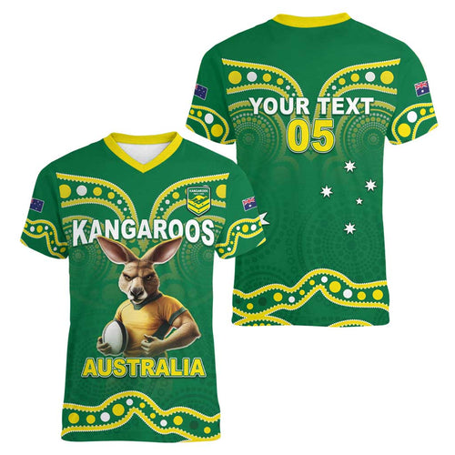 Australia Rugby Custom Women V-Neck T-Shirt Kangaroos Make History Pacific Champions