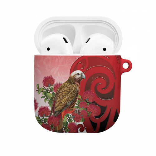 New Zealand Parrot Kaka AirPods Case Maori Koru With Pohutukawa Flowers - Aussie Hoodie