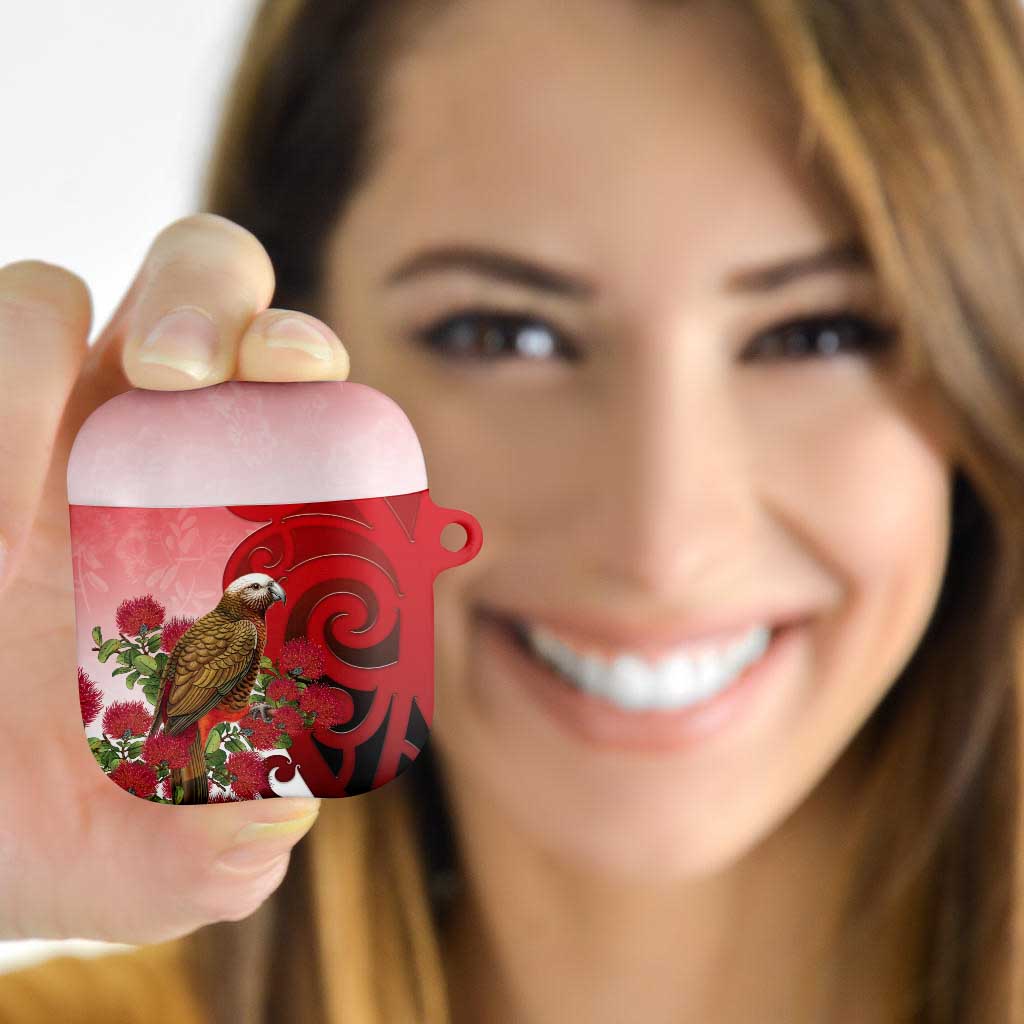 New Zealand Parrot Kaka AirPods Case Maori Koru With Pohutukawa Flowers - Aussie Hoodie