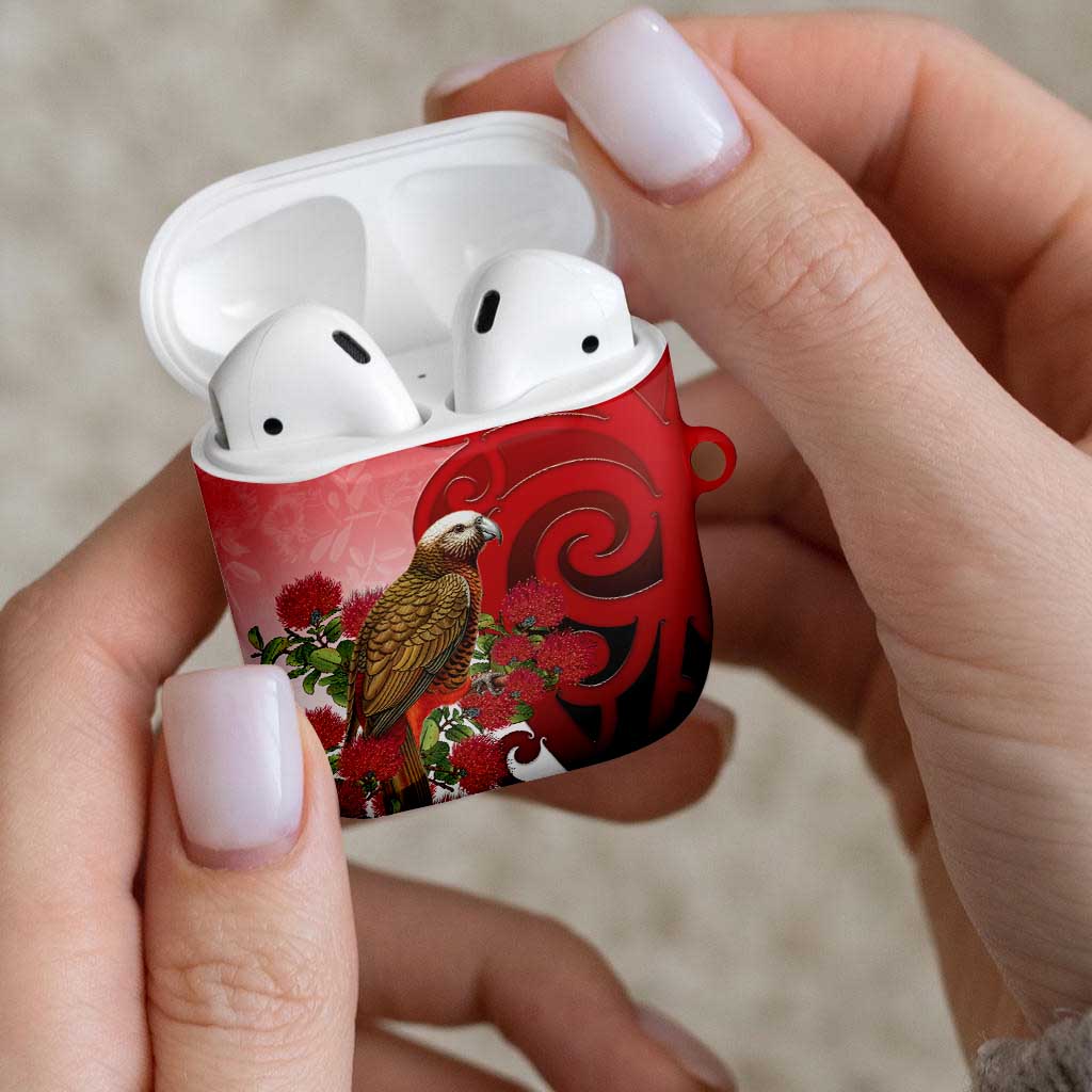 New Zealand Parrot Kaka AirPods Case Maori Koru With Pohutukawa Flowers - Aussie Hoodie