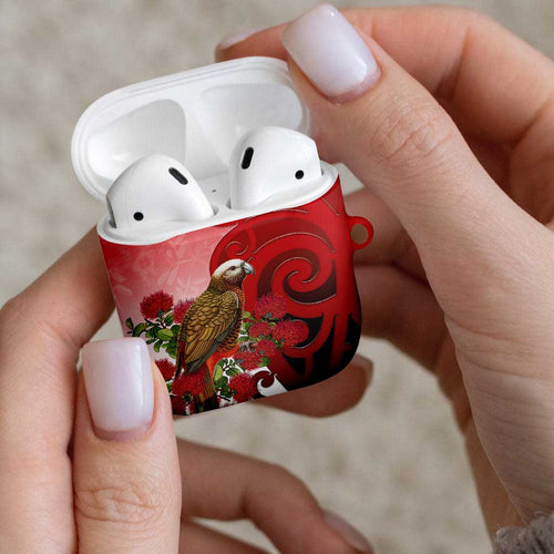 New Zealand Parrot Kaka AirPods Case Maori Koru With Pohutukawa Flowers - Aussie Hoodie
