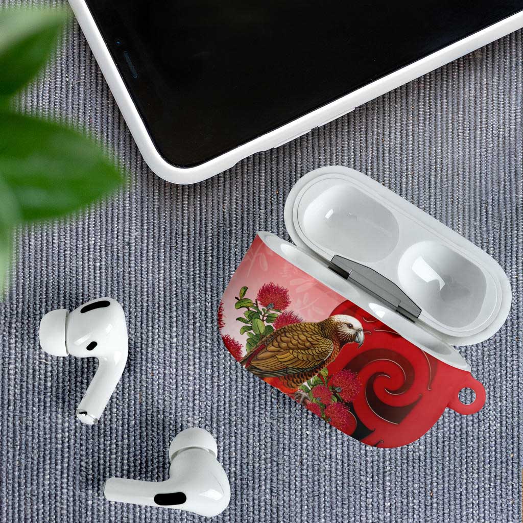 New Zealand Parrot Kaka AirPods Case Maori Koru With Pohutukawa Flowers - Aussie Hoodie