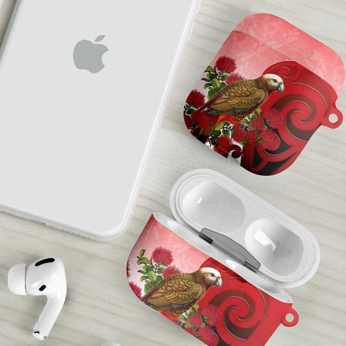 New Zealand Parrot Kaka AirPods Case Maori Koru With Pohutukawa Flowers - Aussie Hoodie