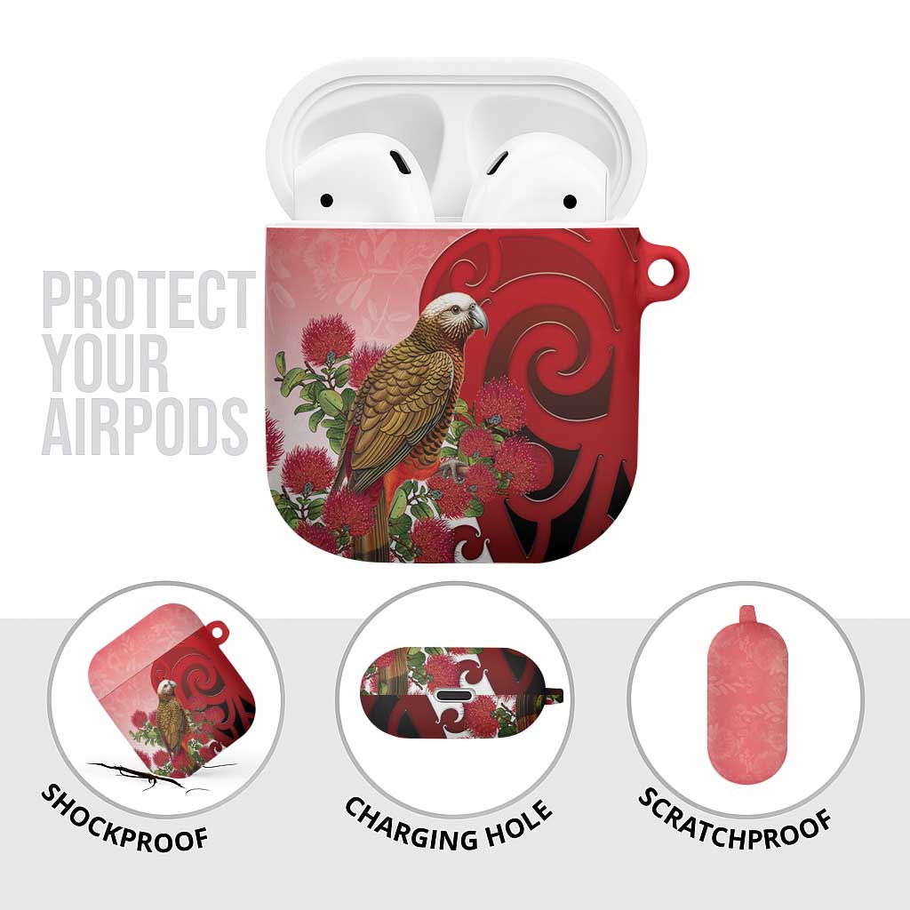New Zealand Parrot Kaka AirPods Case Maori Koru With Pohutukawa Flowers - Aussie Hoodie