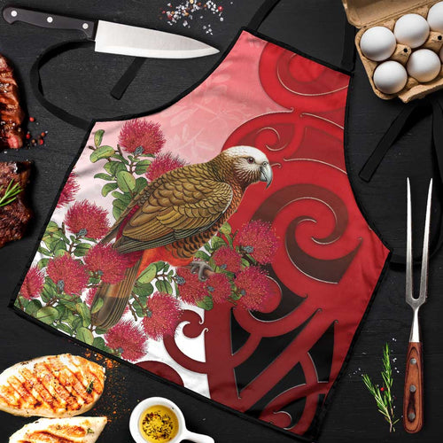 New Zealand Parrot Kaka Apron Maori Koru With Pohutukawa Flowers - Aussie Hoodie