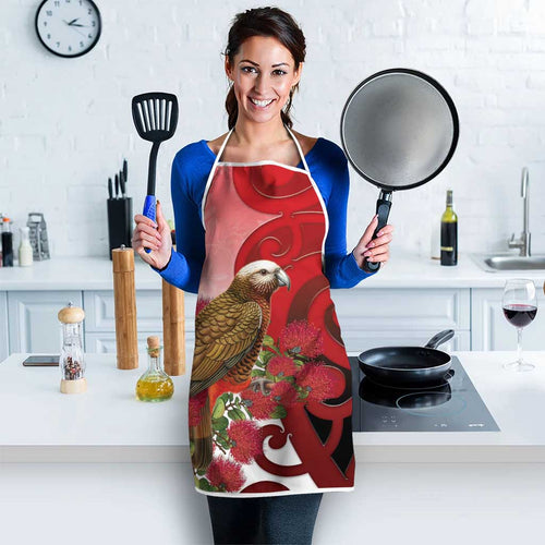 New Zealand Parrot Kaka Apron Maori Koru With Pohutukawa Flowers - Aussie Hoodie