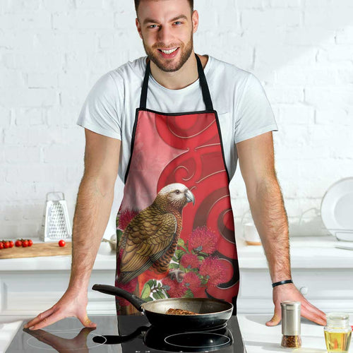 New Zealand Parrot Kaka Apron Maori Koru With Pohutukawa Flowers - Aussie Hoodie