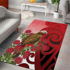 New Zealand Parrot Kaka Area Rug Maori Koru With Pohutukawa Flowers - Aussie Hoodie