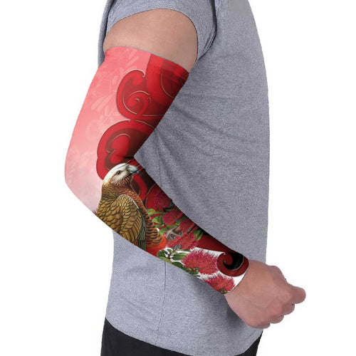 New Zealand Parrot Kaka Arm Sleeves Maori Koru With Pohutukawa Flowers - Aussie Hoodie