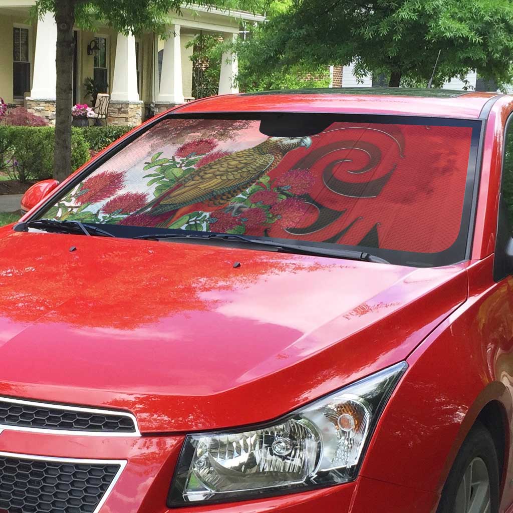 New Zealand Parrot Kaka Auto Sun Shade Maori Koru With Pohutukawa Flowers - Aussie Hoodie