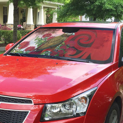 New Zealand Parrot Kaka Auto Sun Shade Maori Koru With Pohutukawa Flowers - Aussie Hoodie