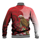 New Zealand Parrot Kaka Baseball Jacket Maori Koru With Pohutukawa Flowers - Aussie Hoodie