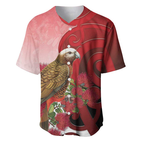 New Zealand Parrot Kaka Baseball Jersey Maori Koru With Pohutukawa Flowers - Aussie Hoodie