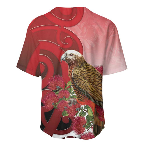 New Zealand Parrot Kaka Baseball Jersey Maori Koru With Pohutukawa Flowers - Aussie Hoodie