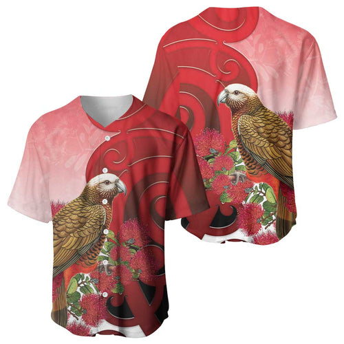 New Zealand Parrot Kaka Baseball Jersey Maori Koru With Pohutukawa Flowers - Aussie Hoodie