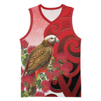 New Zealand Parrot Kaka Basketball Jersey Maori Koru With Pohutukawa Flowers - Aussie Hoodie