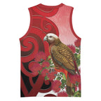 New Zealand Parrot Kaka Basketball Jersey Maori Koru With Pohutukawa Flowers - Aussie Hoodie
