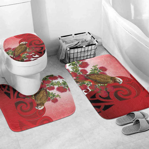 New Zealand Parrot Kaka Bathroom Set Maori Koru With Pohutukawa Flowers - Aussie Hoodie