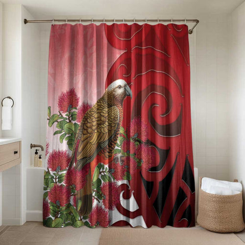 New Zealand Parrot Kaka Bathroom Set Maori Koru With Pohutukawa Flowers - Aussie Hoodie