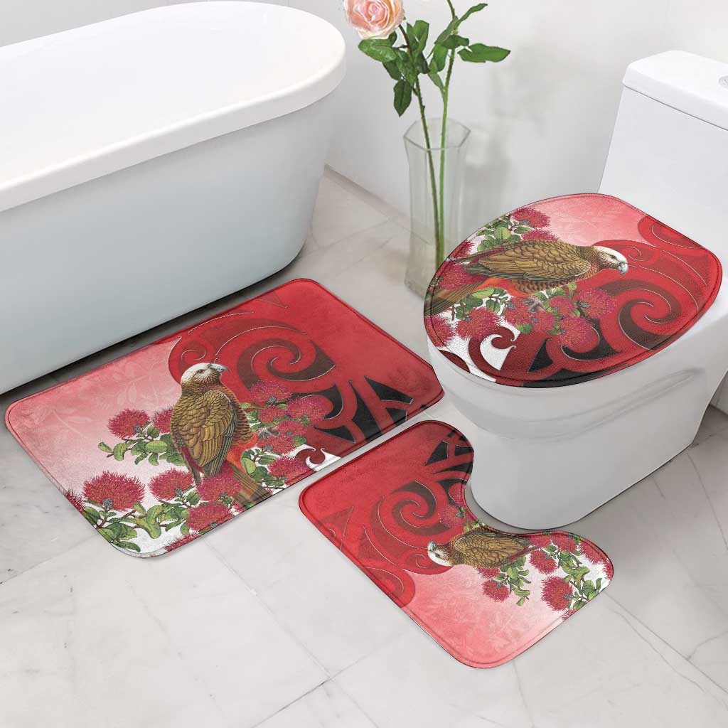 New Zealand Parrot Kaka Bathroom Set Maori Koru With Pohutukawa Flowers - Aussie Hoodie