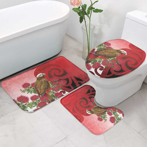 New Zealand Parrot Kaka Bathroom Set Maori Koru With Pohutukawa Flowers - Aussie Hoodie