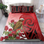 New Zealand Parrot Kaka Bedding Set Maori Koru With Pohutukawa Flowers - Aussie Hoodie