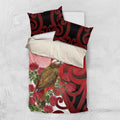 New Zealand Parrot Kaka Bedding Set Maori Koru With Pohutukawa Flowers - Aussie Hoodie