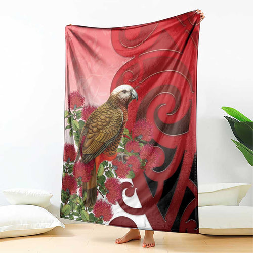 New Zealand Parrot Kaka Blanket Maori Koru With Pohutukawa Flowers - Aussie Hoodie