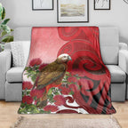 New Zealand Parrot Kaka Blanket Maori Koru With Pohutukawa Flowers - Aussie Hoodie