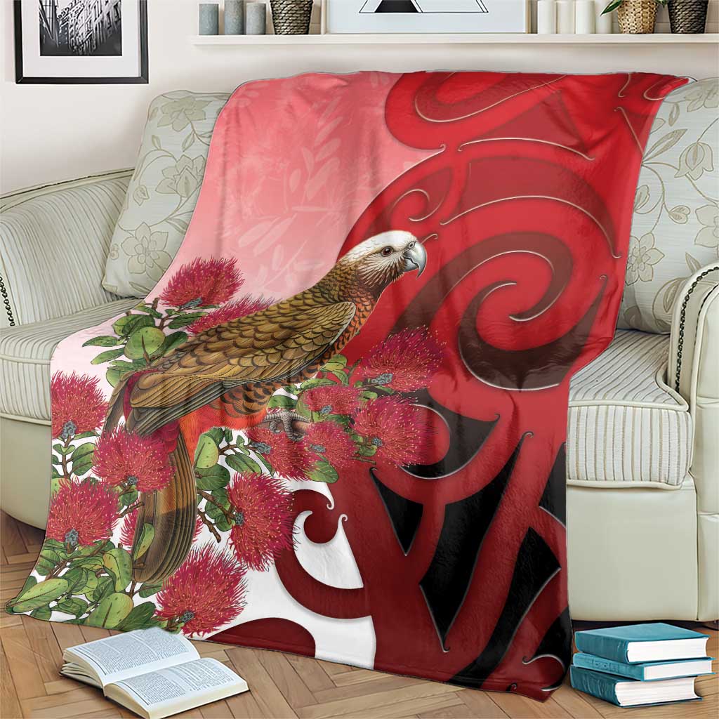 New Zealand Parrot Kaka Blanket Maori Koru With Pohutukawa Flowers - Aussie Hoodie