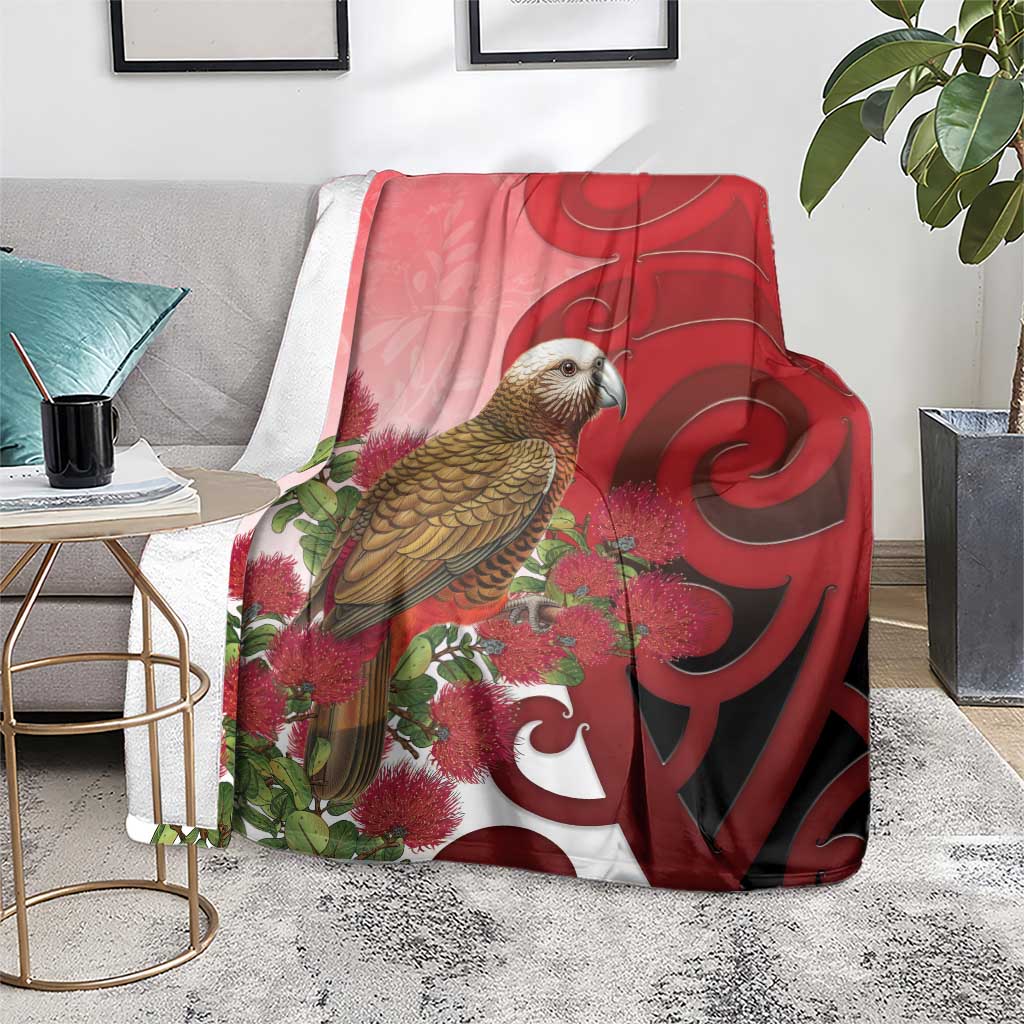 New Zealand Parrot Kaka Blanket Maori Koru With Pohutukawa Flowers - Aussie Hoodie
