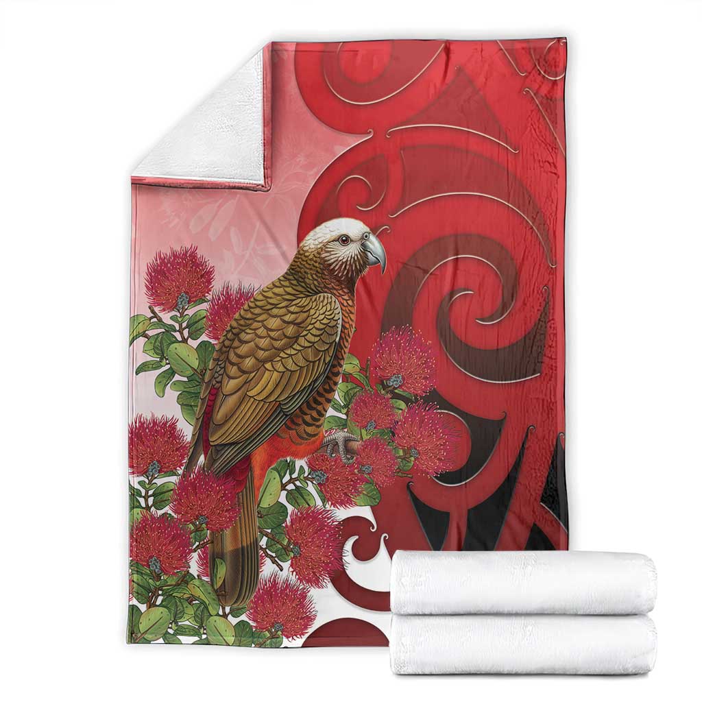 New Zealand Parrot Kaka Blanket Maori Koru With Pohutukawa Flowers - Aussie Hoodie