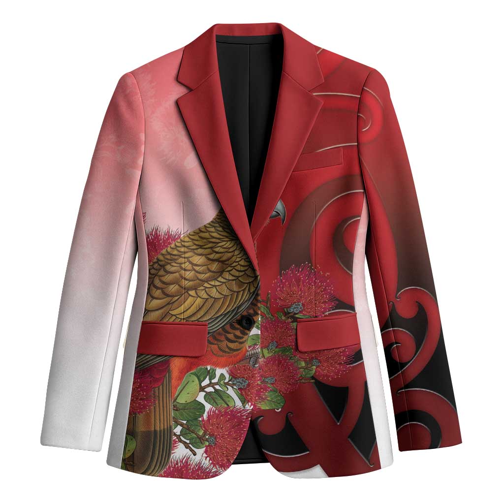 New Zealand Parrot Kaka Blazer Maori Koru With Pohutukawa Flowers - Aussie Hoodie