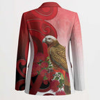 New Zealand Parrot Kaka Blazer Maori Koru With Pohutukawa Flowers - Aussie Hoodie