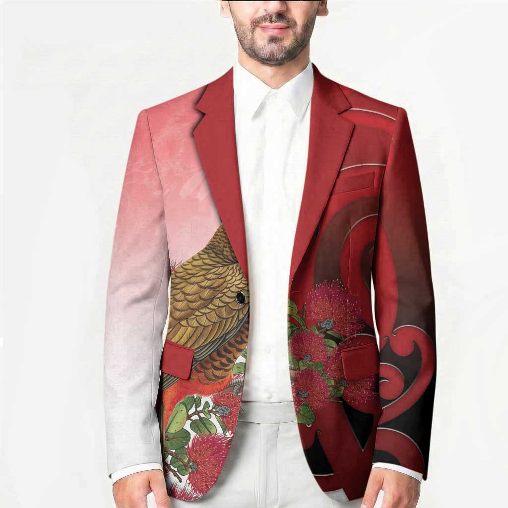New Zealand Parrot Kaka Blazer Maori Koru With Pohutukawa Flowers - Aussie Hoodie