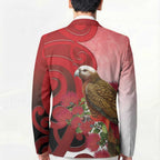 New Zealand Parrot Kaka Blazer Maori Koru With Pohutukawa Flowers - Aussie Hoodie