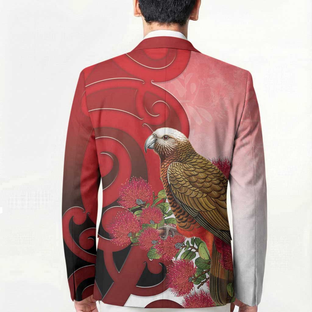New Zealand Parrot Kaka Blazer Maori Koru With Pohutukawa Flowers - Aussie Hoodie