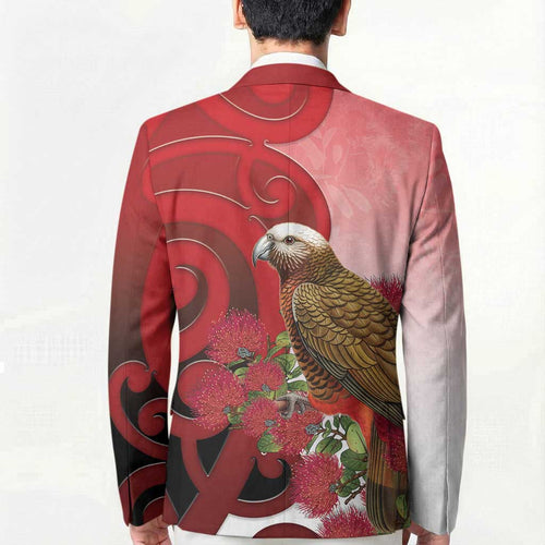 New Zealand Parrot Kaka Blazer Maori Koru With Pohutukawa Flowers - Aussie Hoodie