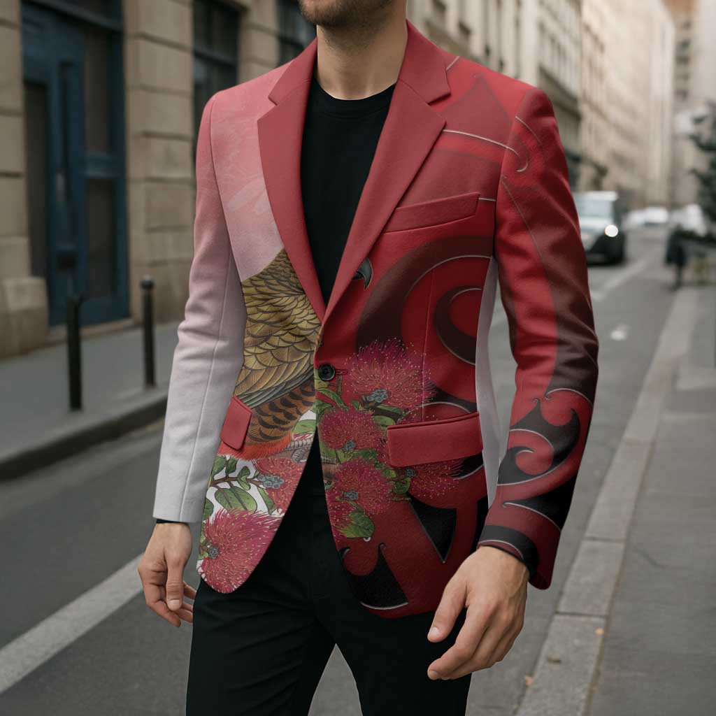 New Zealand Parrot Kaka Blazer Maori Koru With Pohutukawa Flowers - Aussie Hoodie