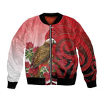 New Zealand Parrot Kaka Bomber Jacket Maori Koru With Pohutukawa Flowers - Aussie Hoodie