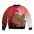New Zealand Parrot Kaka Bomber Jacket Maori Koru With Pohutukawa Flowers - Aussie Hoodie