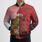 New Zealand Parrot Kaka Bomber Puffer Jacket Maori Koru With Pohutukawa Flowers - Aussie Hoodie