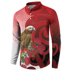 New Zealand Parrot Kaka Button Sweatshirt Maori Koru With Pohutukawa Flowers - Aussie Hoodie