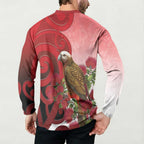 New Zealand Parrot Kaka Button Sweatshirt Maori Koru With Pohutukawa Flowers - Aussie Hoodie