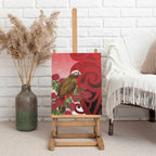 New Zealand Parrot Kaka Canvas Wall Art Maori Koru With Pohutukawa Flowers - Aussie Hoodie